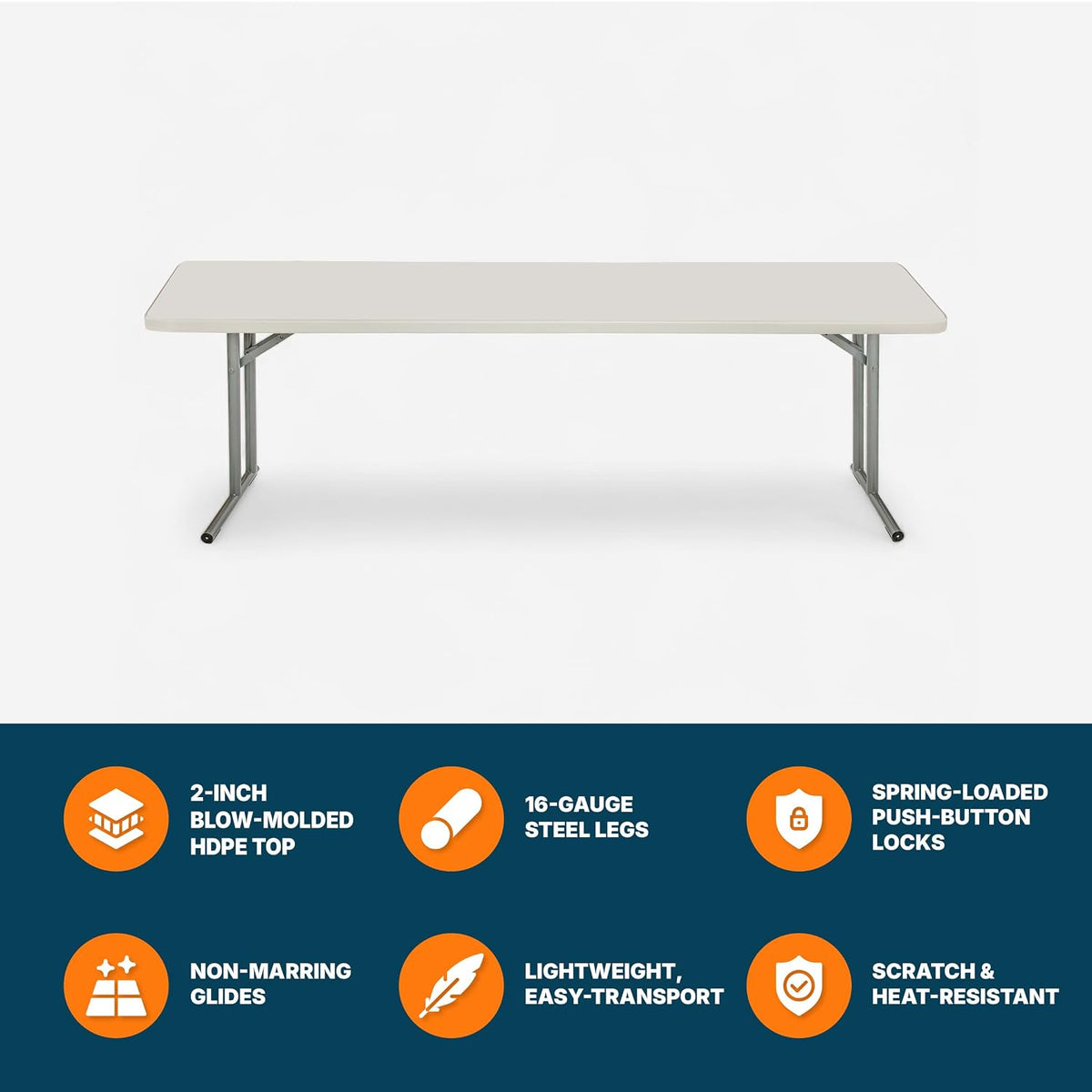 OEF Furnishings OEFBT-SEM1896 Commercial-Grade Premium Industrial Seminar Folding Table with Thick Blow-Molded Top and 16-Gauge Cantilever Steel Legs (Seminar, 18" × 96", Speckled Gray Top)