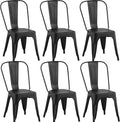 Metal Dining Chairs with Backrest, Stackable, Matte Black, 6 Pack | Easy Assembly, Non-Slip Feet, 330 lb Capacity, Kitchen, Restaurant, Cafe, Pub, Covered Patio