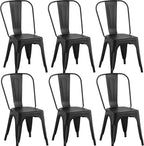 Metal Dining Chairs with Backrest, Stackable, Matte Black, 6 Pack | Easy Assembly, Non-Slip Feet, 330 lb Capacity, Kitchen, Restaurant, Cafe, Pub, Covered Patio