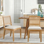 SoarFlash French Dining Chairs Set of 4, Vintage Louis Dining Chairs with Rattan Backrest, Wooden Framehouse Chairs for Living Room, Kitchen, Restaurant, Beige