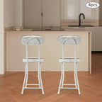 Foldable Chair 4pcs Steel High Portable Folding Indoor Counter Bar Stool Cushioned Padded Stools Seating with Backrest for Kitchen Island Shop Cafe Workshop, Studio- Load 275lbs (White)