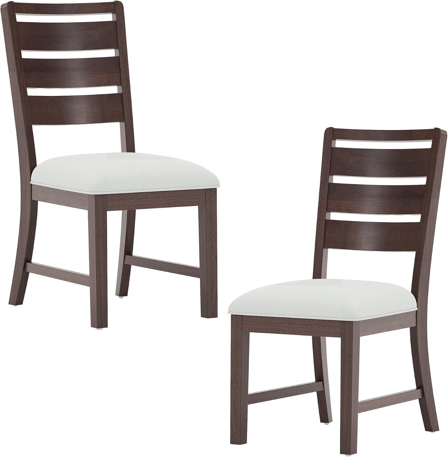 COLAMY Wooden Dining Chairs Set of 2, Farmhouse Upholstered Dining Room Chairs with 3.5" Thick Cushion, FSC Solid Wood Ladder Back Kitchen Chairs for Home and Restaurant, Easy Clean,Brown