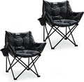Portal 33" Oversized 2 Pack Padded Camping Chair - Heavy Duty Folding Chair with Cup Holder & Side Pocket, Supports 350 lbs, for Camping, Lawn, Sports, Black