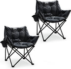 Portal 33" Oversized 2 Pack Padded Camping Chair - Heavy Duty Folding Chair with Cup Holder & Side Pocket, Supports 350 lbs, for Camping, Lawn, Sports, Black