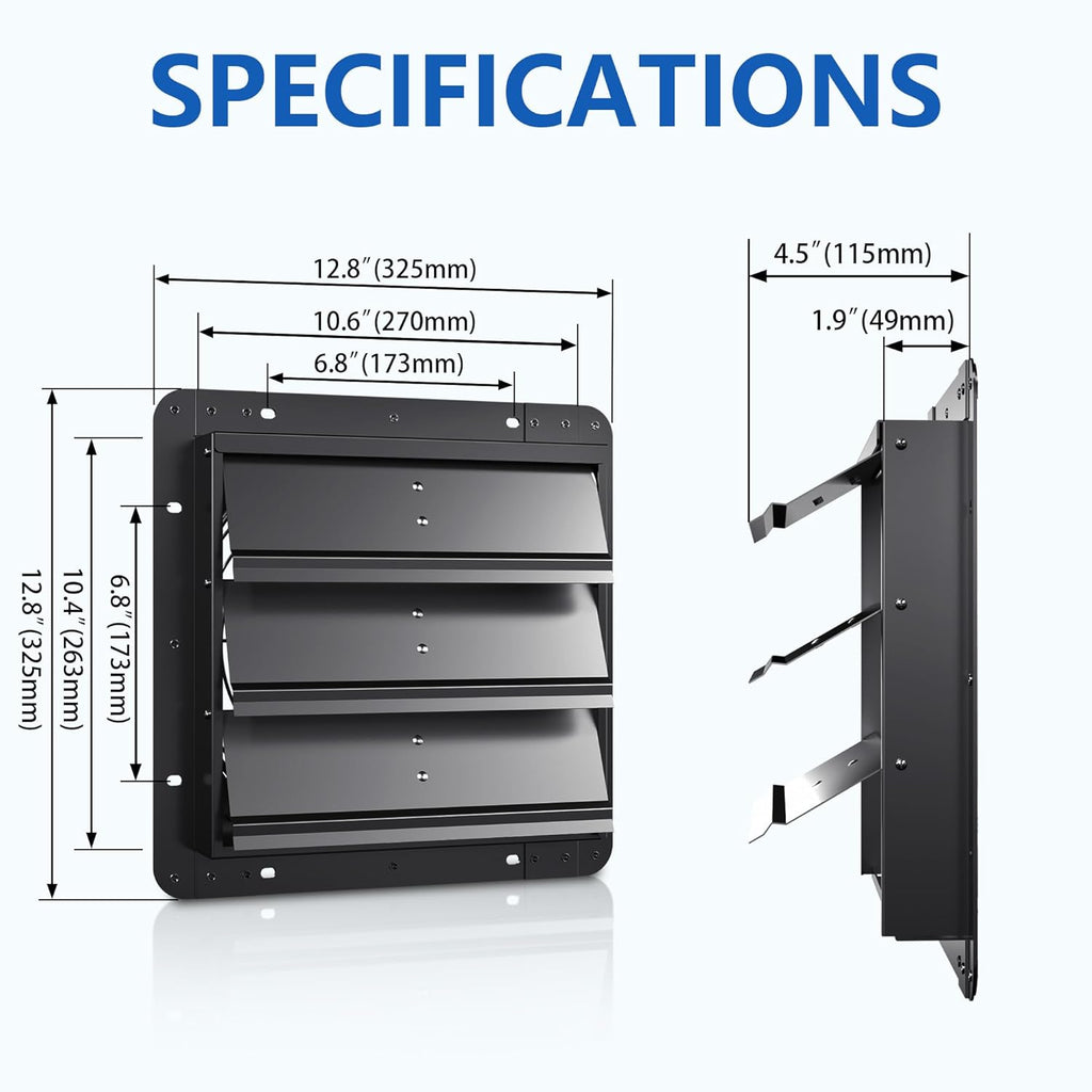 10 Inch Aluminum Automatic Shutter Louver Vent (No Fan Blades and Motor) for Home Attics, Workshops, Barn, Greenhouse