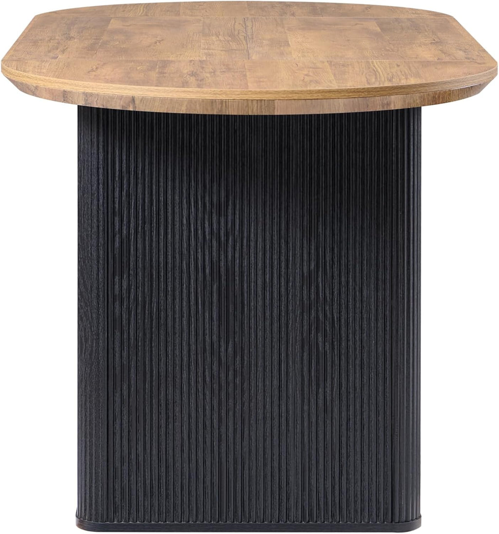 T4TREAM 63" Fluted Oval Dining Table for Kitchen Living Room,Brown&Black