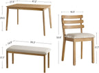Farmhouse Dining Table Set for 4, Wooden Kitchen Table & Solid Wood Chairs | 4 Upholstered Chairs, Modern Rectangular Dining Room Table and Chairs for Kitchen, Small Spaces, Rubberwood Legs, 5-Piece