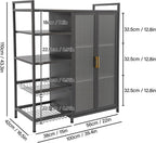 Kitchen Pantry Cabinet with Clear Doors, Metal Sideboard with Open Storage Shelf and Baskets Floor-Standing Organizer for Dining Room Living Room Bar