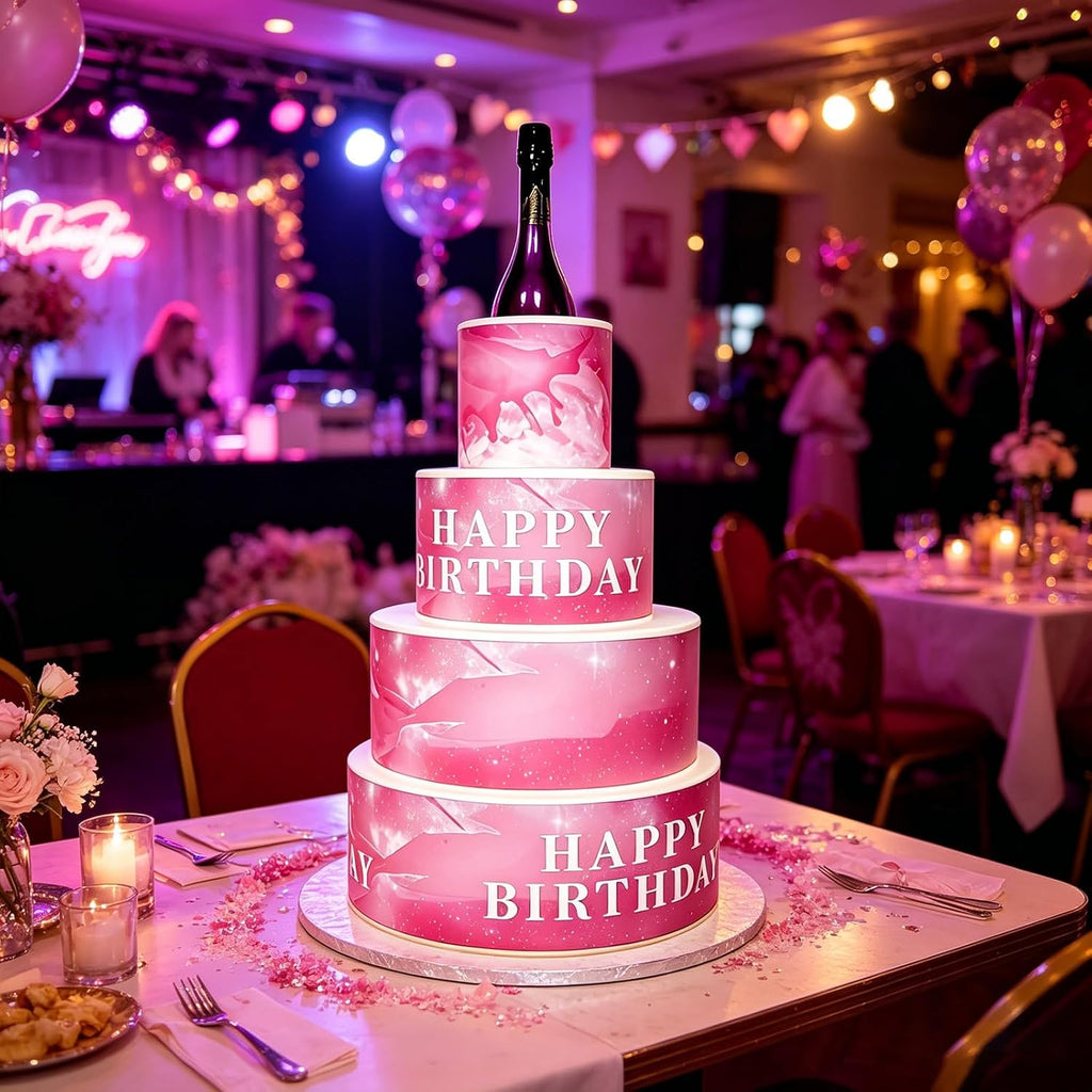 LED 7-Color Cake Tabletop Wine Racks Bottle Presenter with Remote Control, Rechargeable 4000mAh Acrylic Display Stand, for VIP Birthday Party, Bar, KTV Champagne Service(Pink）
