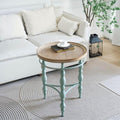 Rustic Farmhouse Round End Table, French Country Vintage Side Table,φ20.1'' x 23.6''H Rustic Solid Wood with Vintage Iron Legs, for Living Room, Bedroom, Small Spaces,Nature White