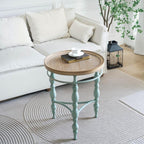 Rustic Farmhouse Round End Table, French Country Vintage Side Table,φ20.1'' x 23.6''H Rustic Solid Wood with Vintage Iron Legs, for Living Room, Bedroom, Small Spaces,Nature White