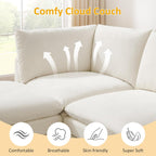 VANOMi U Shape Modular Sectional Sofa Couch for Living Room, Oversized Modern Sleeper Cloud Couch with Deep Seat Double-Layer Thick Cushion Ottoman, Convertible Upholstered Sofa Set, Ivory White