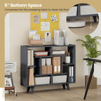 Giantex 3 Tier Geometric Bookshelf, Modern Freestanding Bookcase w/Staggered Shelves, Decorative Open Storage Display Shelves with Legs, Mid Century Storage Organizer for Living Room (Dark Gray)
