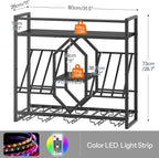 HOOBRO Wall Mounted Wine Rack with LED Light, 31.5" Wine Shelf, 3 Tier Wine Bottle Display Shelf with Glass Holder, Hanging Bar Liquor Storage Rack, for Kitchen, Bar, Black BB73DBJ01