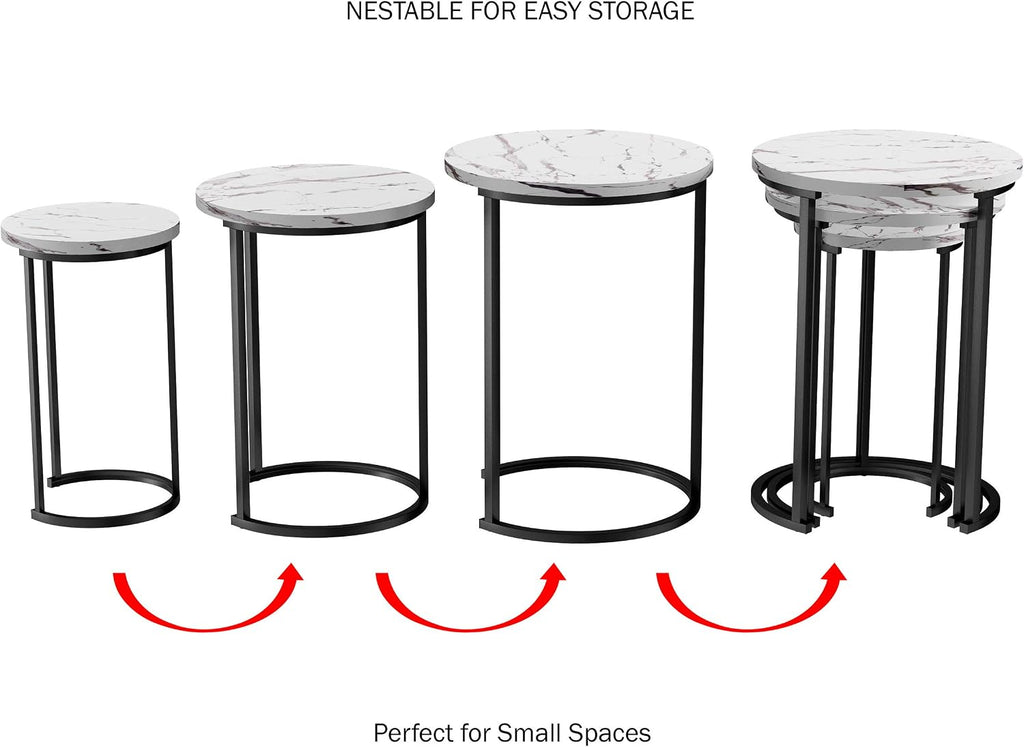 Lavish Home Round Nesting Tables Set of 3, Faux Marble Tabletop, White | 25”H / 22.5”H / 20.25”H Modern Side Tables, Space Saving Accent Table Set, for Living Room, Bedroom, Dorm or Home Office