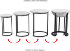 Lavish Home Round Nesting Tables Set of 3, Faux Marble Tabletop, White | 25”H / 22.5”H / 20.25”H Modern Side Tables, Space Saving Accent Table Set, for Living Room, Bedroom, Dorm or Home Office