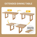P PURLOVE 7 Piece Extendable Dining Table Set, Wooden Rustic Extendable Table with 18" Move Leaf and 6 piece Upholstered Chairs for Dining Room, Kitchen (Natural)