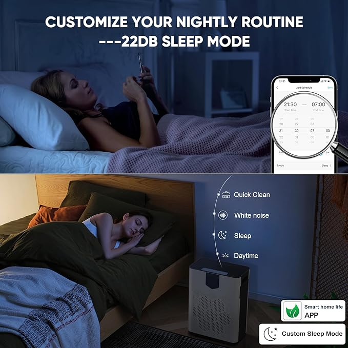 Smart Wifi Air Purifiers for Home Large Room Up to 3000 Ft², DAYETTE Air Cleaner with Washable Filters, Air Quality Monitor, 4 Fan & 22 dB Sleep Mode for Bedroom Living Room