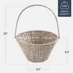 Best Choice Products Woven Large Gift Basket For DIY Halloween Boo Baskets, Holiday Gifts & Celebrations, Storage Wicker Basket w/Collapsible Handle, Tapered, Hyacinth, Basket Only, 20In - White