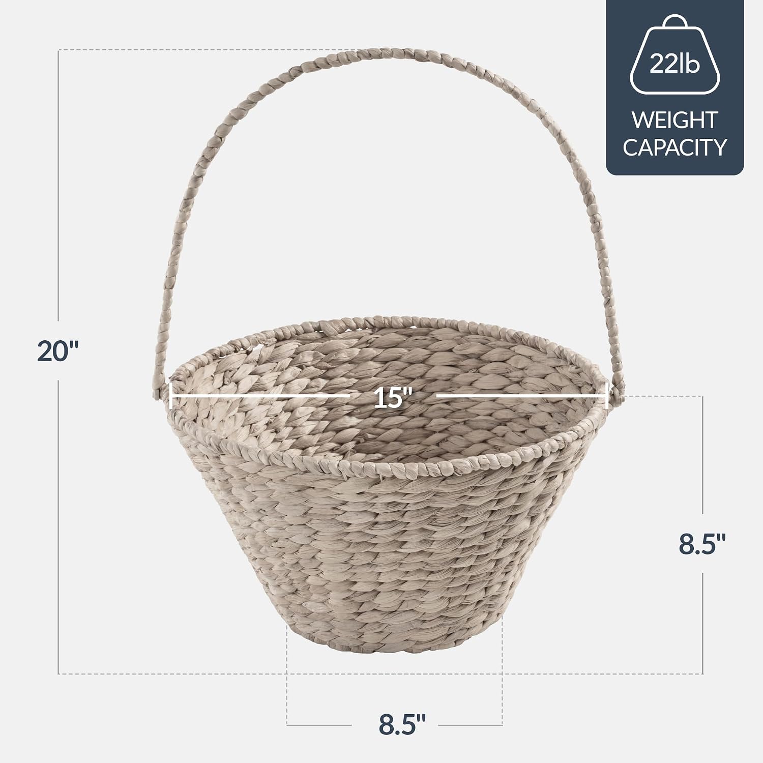 Best Choice Products Woven Large Gift Basket For DIY Halloween Boo Baskets, Holiday Gifts & Celebrations, Storage Wicker Basket w/Collapsible Handle, Tapered, Hyacinth, Basket Only, 20In - White
