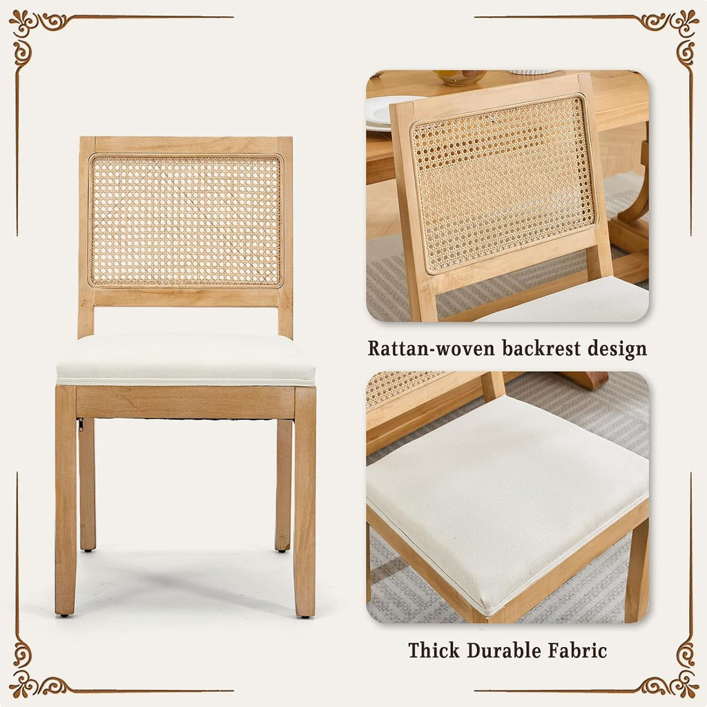 SoarFlash French Dining Chairs Set of 4, Vintage Louis Dining Chairs with Rattan Backrest, Wooden Framehouse Chairs for Living Room, Kitchen, Restaurant, Beige