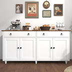4 EVER WINNER Buffet Cabinet with Storage, 55'' Sideboard Buffet Cabinet with 2 Drawers, Coffee Bar Cabinet with 4 Doors, Kitchen Buffet Cabinet for Living Room, White