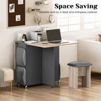 furlinkhm Folding Dining Table Set for 4, Dinner Table with 4 Leather Chairs and Shelves, Space Saving Foldable Dining Table with 6 Wheels, Kitchen Table for Small Spaces (Grey)