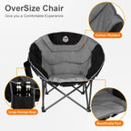 Northroad XXL Camping Moon Chair,Oversized Round Chair,Folding Padded Saucer w/Side Pocket,500lbs Capacity for Outdoor Hiking Fishing Picnic Lawn,Black&Grey