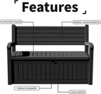 PatioZen 80 Gallon Outdoor Storage Bench Deck Box Waterproof Lockable,Outdoor Storage Furniture for Patio,Garden and Porch,Tools and Cushions（ Black Stripe）