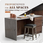DTY Indoor Living Cortez Bonded Leather Stool, Weathered Gray Finish, 24" Counter Height, Black Leather Seat, Set of 2