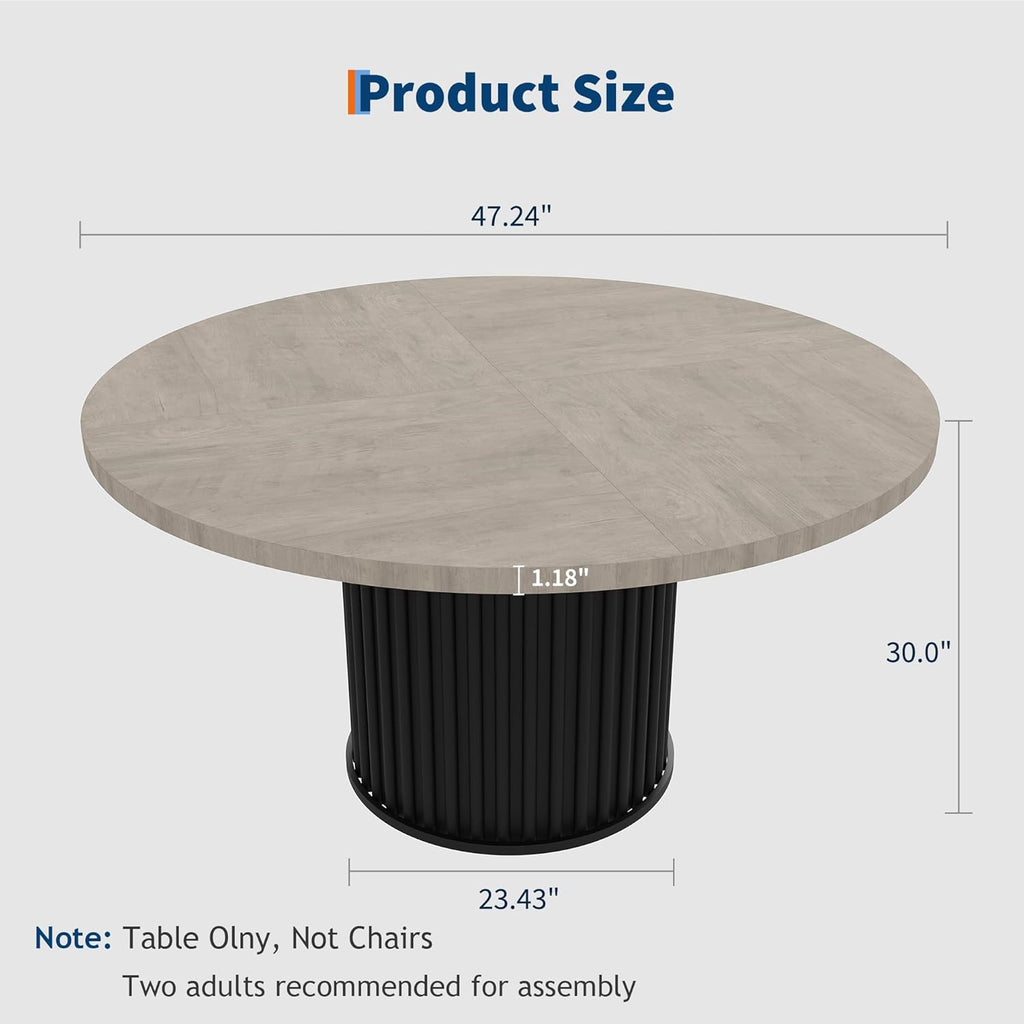 GarveeHome 47" Round Dining Table for 4-6 People, Dining Room Table with Sturdy Waveform Metal Pedestal Base, Farmhouse Circle Kitchen Table for Dining Room, Kitchen