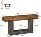 Tribesigns 63-Inch Long Console Table, 2-Tier Entryway Table Sofa Table with Storage, Farmhouse Wood Behind Couch Tables for Living Room, Hallway, Rustic Brown & Gray
