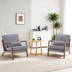 DUMOS Mid Century Modern Chairs Set of 2, Accent Chair with Arms and Waist Cushion, Reading Chairs for Adults, Lounge Chair for Living Room and Bedroom, Solid Wooden Frame, Light Grey