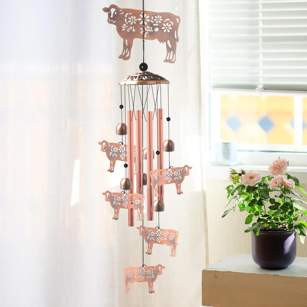 Wealth Attraction Ox Brass Wind Chime - Cow Wind Chimes for Outside,Cow Gifts for Women/Mom/Grandma/Sister Garden Decor,Yard Decor for Christmas, Mother's Day, Thanksgiving Day