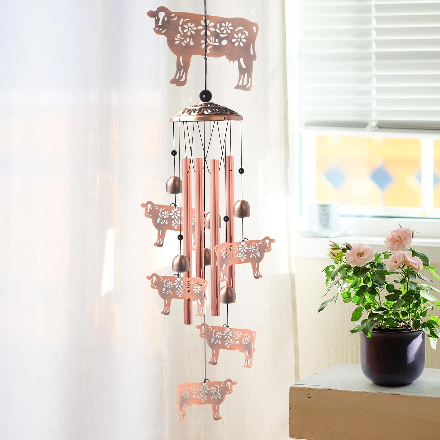 Wealth Attraction Ox Brass Wind Chime - Cow Wind Chimes for Outside,Cow Gifts for Women/Mom/Grandma/Sister Garden Decor,Yard Decor for Christmas, Mother's Day, Thanksgiving Day