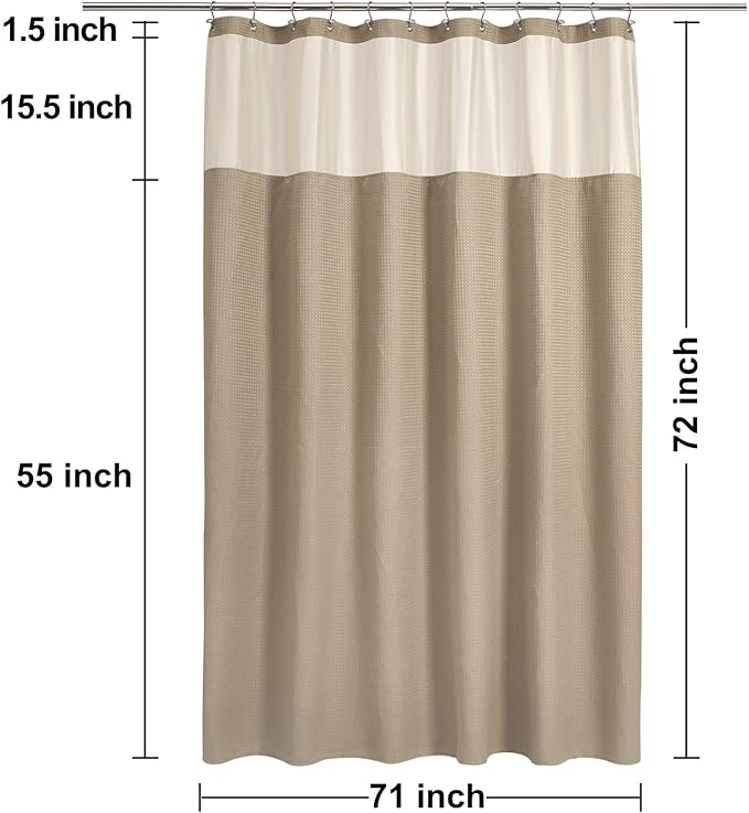 N&Y HOME Waffle Weave Shower Curtain with Snap-in Fabric Liner Set, 12 Hooks Included - Hotel Style, Water-Repellent & Washable, Mesh Top Window - 71x72, Linen