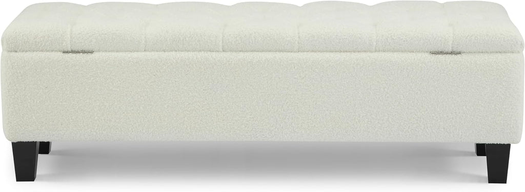 Ottoman Bench with Storage - Beige Storage Bench End of Bed with Safety Hinges, Tufted Ottoman for Living, Dining Room, Entryway and Hallway