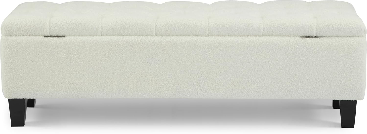 Ottoman Bench with Storage - Beige Storage Bench End of Bed with Safety Hinges, Tufted Ottoman for Living, Dining Room, Entryway and Hallway