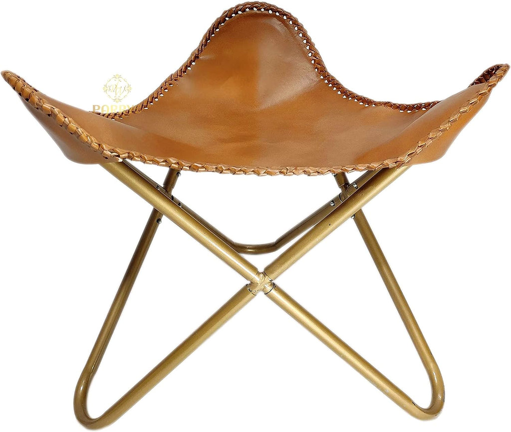 Genuine Brown Leather Relaxing Foot Stool – Indian Handmade Leather Ottoman – Triangle Shape Indoor/Outdoor Comfortable Footrest Foot Stool – Lounge Foot Stool