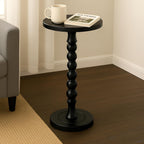 Round Side Table for Small Spaces, Drink Table with Oak Wood Pedestal, Modern End Table Nightstand for Living Room, Bedroom, Office, and Corners, Tool-Free Assembly, Black