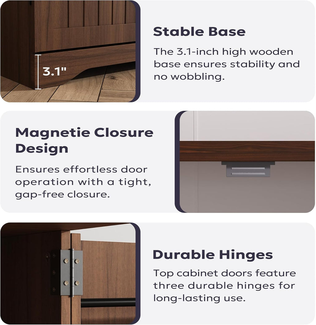 Furnify 72" Tall Kitchen Pantry, Farmhouse Pantry Storage Cabinet with Doors Organizer, Freestanding Cupboard with Adjustable Shelves, Rustic Buffet Cabinet for Kitchen, Dining Room, Bathroom, Walnut