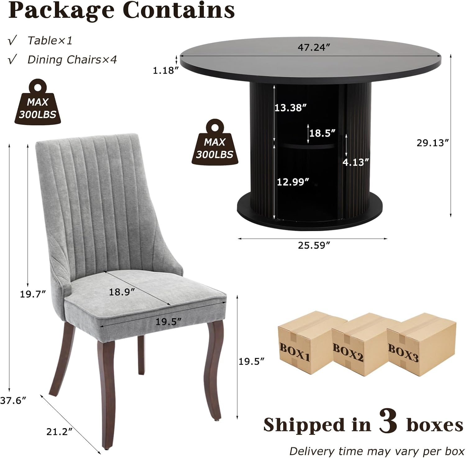 SoarFlash Kitchen Table and Chairs for 4, 47" Dining Table Set for 4 with Velvet Upholstered Chairs, 5 Piece Round Kitchen Table Set, Dining Room Table Set for Small Space, Apartment