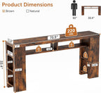 70.8" Extra Long Console Table with Outlets & USB Ports,Farmhouse Sofa Table with Storage Shelves for Behind Couch, Living Room, Entryway, Hallway, Brown