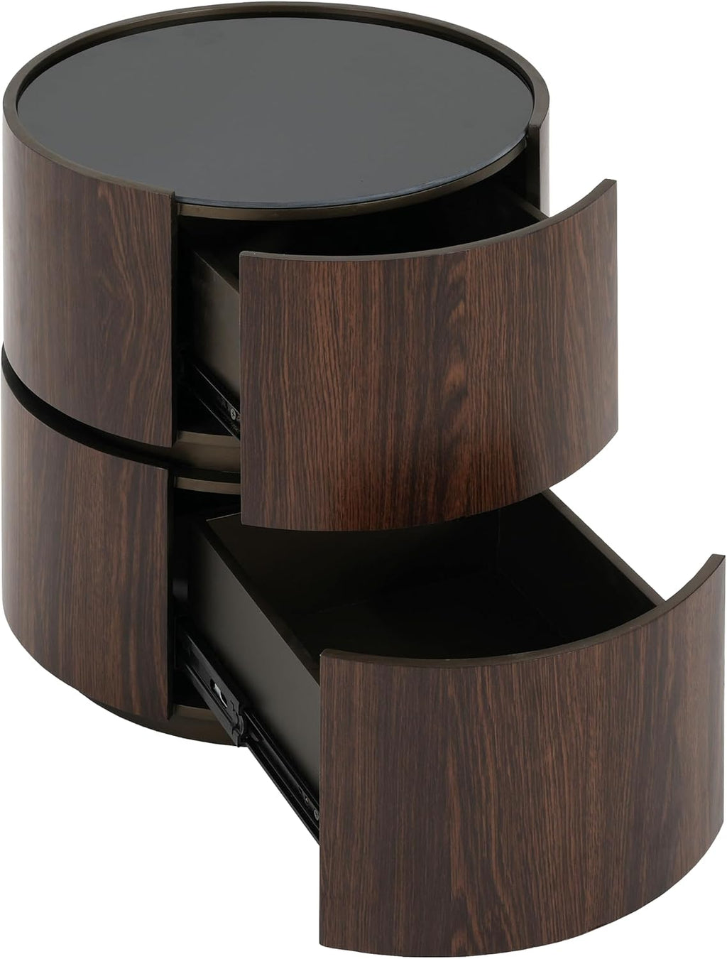 Italian High-End MDF Double-Layer Storage Round Side Table - Brown & Black Elegance