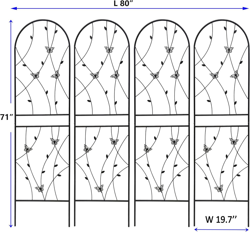 4 Pack Metal Garden Trellis 71" Tall Outdoor Climbing Plant Support for Roses, Flowers, Rustproof Durable Black Galvanized Tube, Lawn Garden Fence Decor Screen (4pcs, 71" H)
