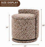 360° Swivel Makeup Chair with Storage, Leopard Upholstered Accent Stool with Back, Round Vanity Stool Ottoman for Living Room, Makeup Room, Bedroom (Leopard)