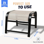 Patio Outdoor Footstool 2 Set, Sturdy Textile Stackable Ottoman Small Seat for Garden Beige