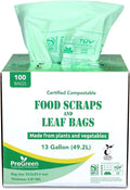 ProGreen Compostable Trash Bags, Extra Thick, Compost Kitchen Bin Bags, Food Scraps Yard Waste Bags, ASTM D6400 BPI and TÜV AUSTRIA Certified (13 Gallon, Pack of 100)