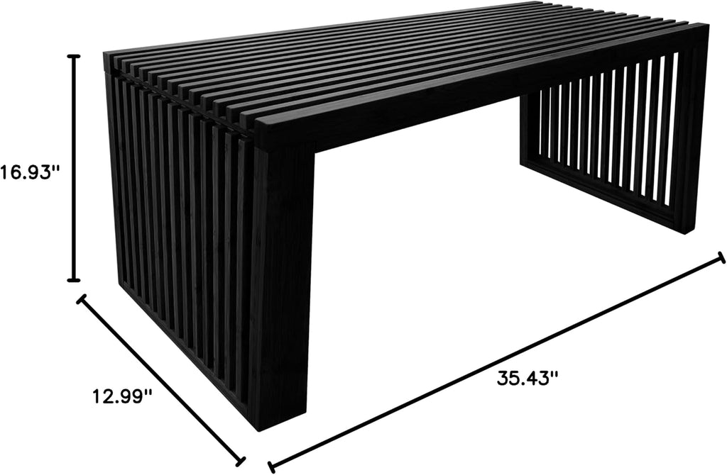 Versatile Wooden Slatted Bench - Sleek Modern Design for Dining, Entryway, Bedroom - Indoor Use with Storage Capability for Home, Kitchen, Bathroom & Beyond (Black)