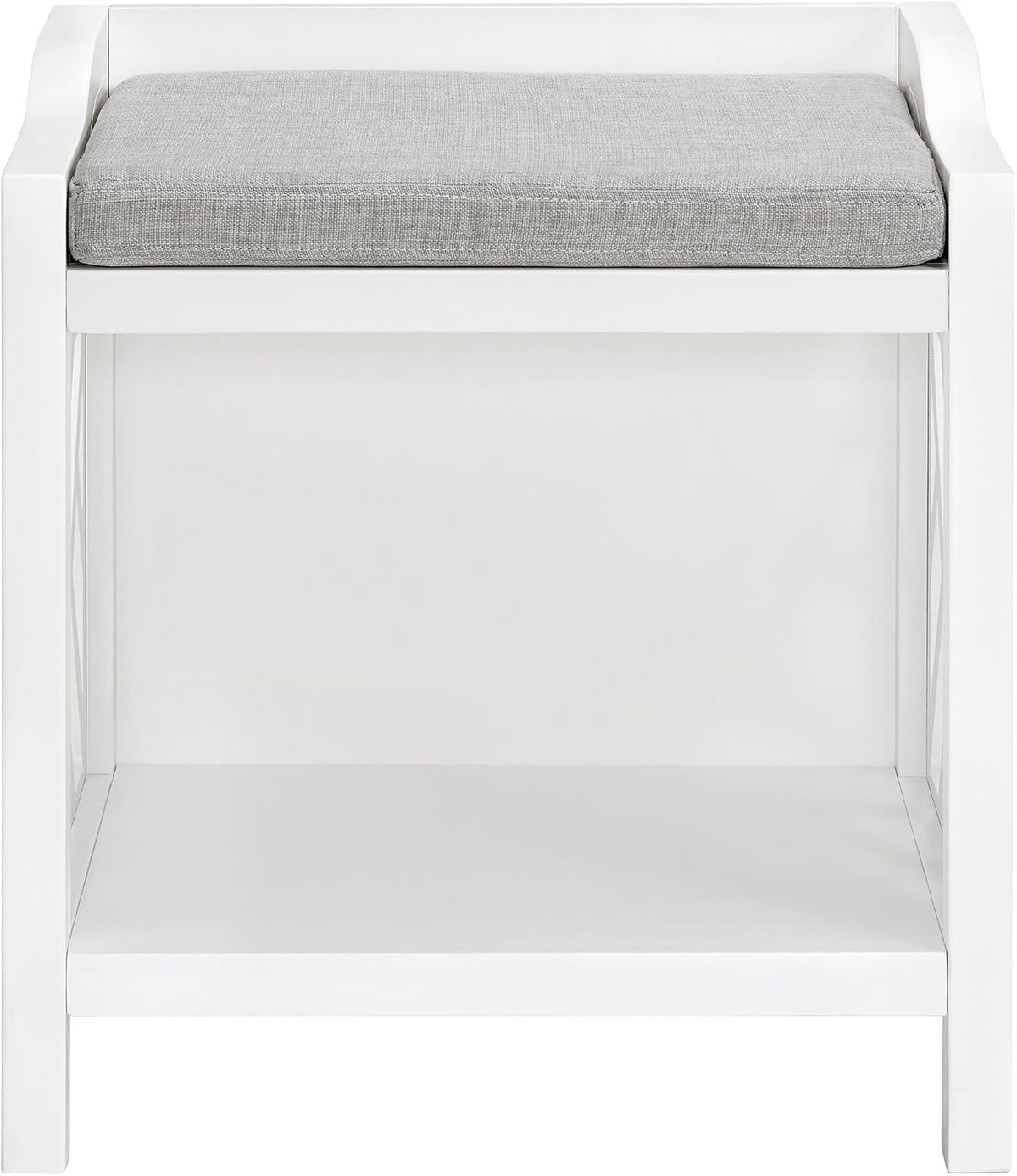 Alaterre Furniture Coventry Bench Stool with Cushion - Pine Wood Bench for Entryway or Bathroom Storage - Use as Shoe Rack, Vanity Chair and More (White)